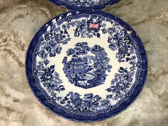 Grandes cuencos de pasta Cobalt Blue Flowers y Swans Queen's By Churchill Set 2 Nuevo