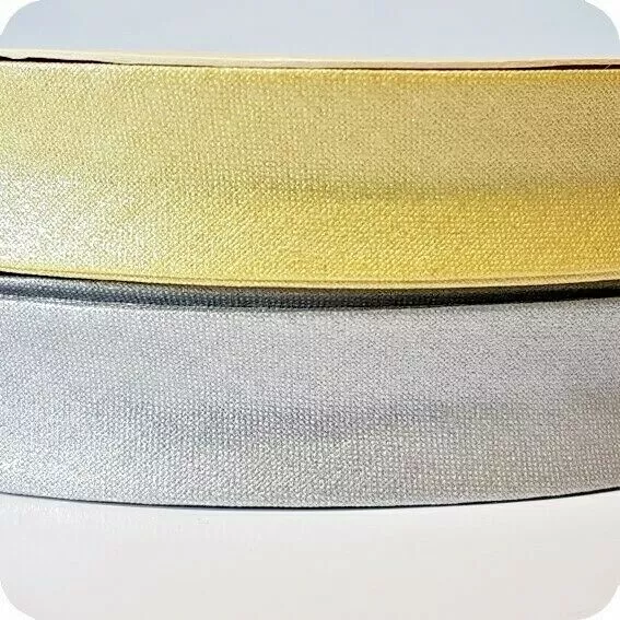 Schrägband Kantenband Einfassband 18mm 1m-25m metallic gold silber Baumwolle