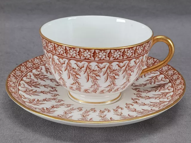 Late 19th Century Royal Worcester W2997 Brown Floral & Gold Tea Cup & Saucer