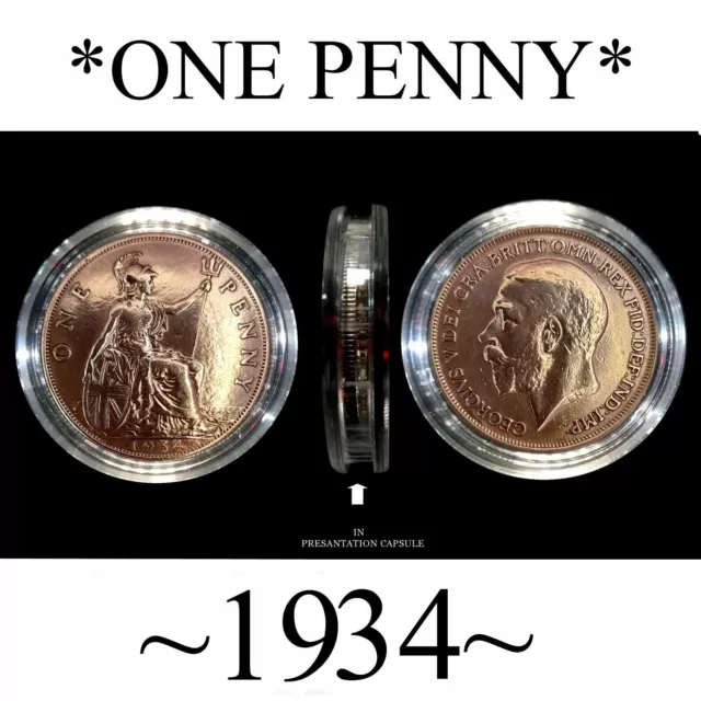 1934 One Penny. 90 Years Old, Ideal Birthday Gifts, Presents, Celebrations.