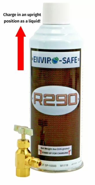 R290 Refrigerant (UPRIGHT CAN!) 1 Can & Top Tap Kit #8013