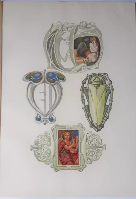 1898 Art Nouveau Belt Buckle Designs  - Lithograph From "The Studio"