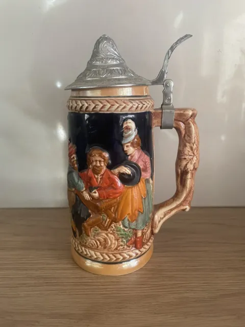 Vintage German Made Porcelain Ceramic Pewter Flip Top Beer Stein Pre Owned GUC