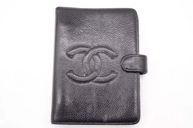 CHANEL Agenda System Notebook Cover Coco Mark Caviar Skin Black 7836k