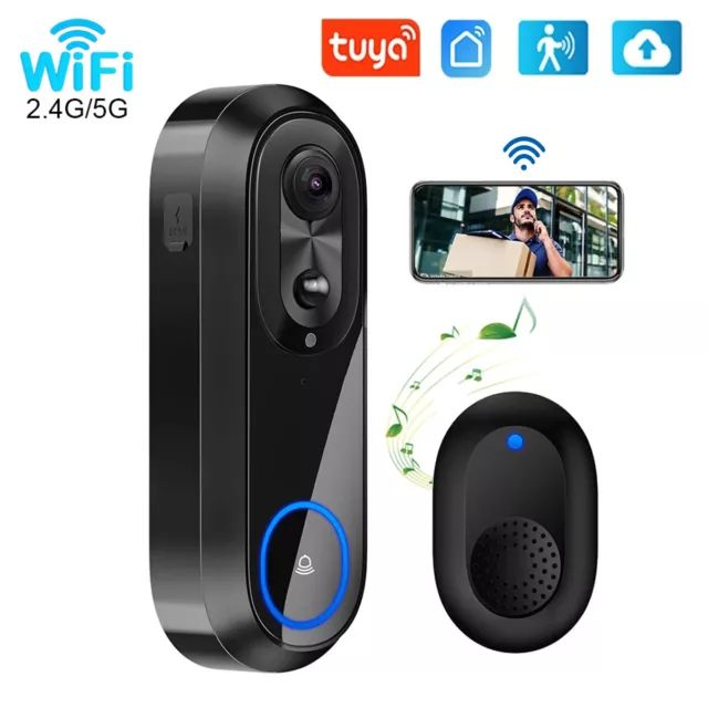 Wireless 2.4G/5G WiFi Video Doorbell Camera 1080P PIR Night Vision Intercom Cam