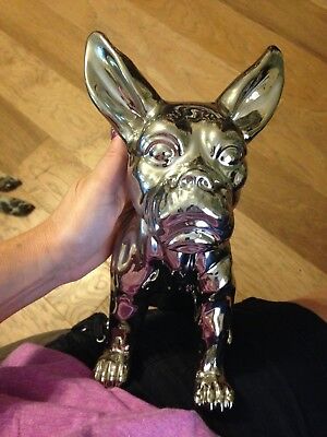 Unique Large Silver Ceramic Bull Dog Figurine/Statue With Free Shipping