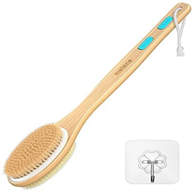 Metene Shower Brush with Soft and Stiff 1 Count (Pack of 1), Light Blue