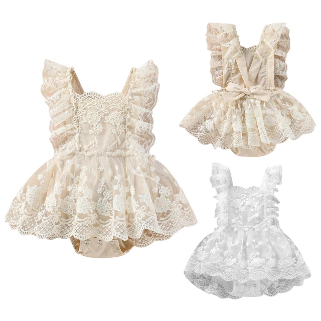 Toddler Baby Girl Floral Lace Ruffled Romper Photoshoot Cake Smash Bodysuit Tutu