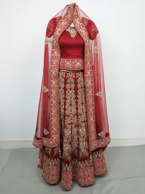 Zarkan Designer Bridalwear Lehnga Choli Dupatta Dress Maroon Anarkali Size S/M