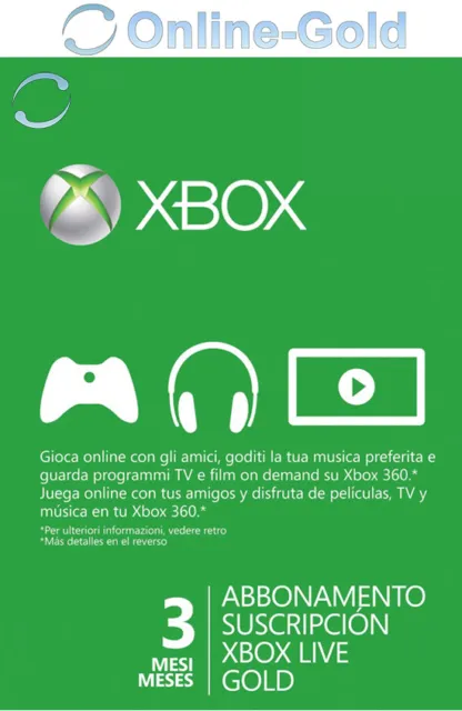 Abbonamento Xbox Live Gold di 3 mesi Codice Microsoft Xbox One 360 chiave - IT