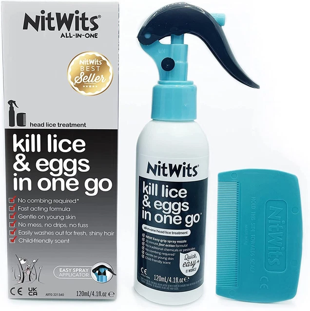 Spray de tratamiento de piojos todo en uno para la cabeza NitWits, mata liendres y huevos, incluye piojos S
