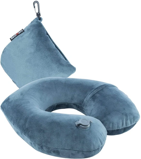 Inflatable Travel Neck Pillow for Airplane Train Car Washable Pillowcase U