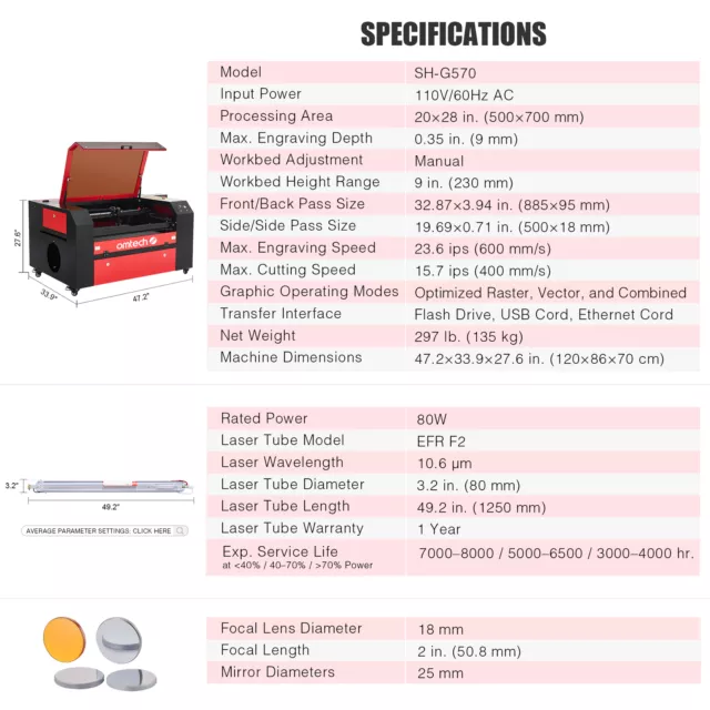 OMTech MF2028-80 80W CO2 Laser Engraver Cutting Machine with 20x28 Workbed 3