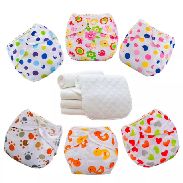 Baby Washable Cloth Diaper Nappies 10pcs/5 Diapers+5 INSERTS Adjustable Reusable