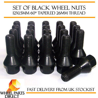 Alloy Wheel Bolts Black (20) 12x1.5 Nuts for Renault Clio [Mk2] 98-12