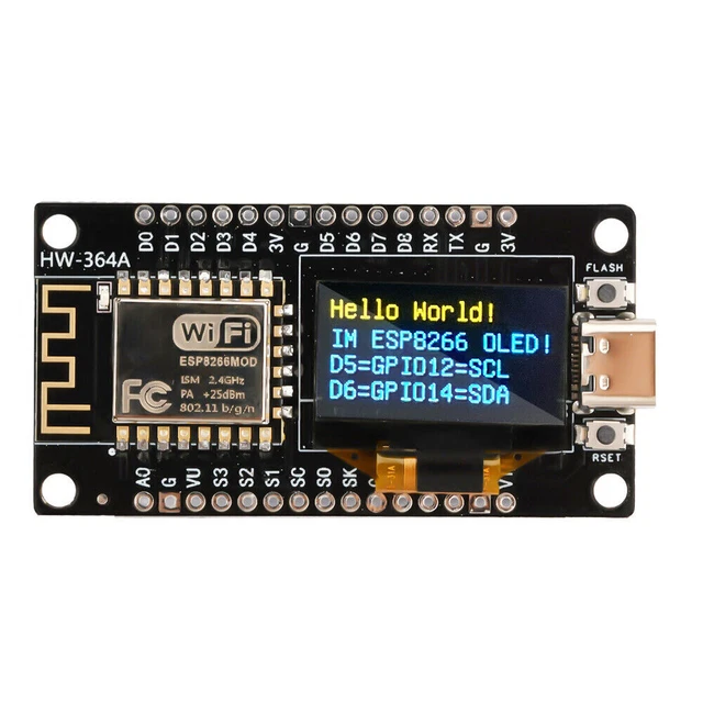 NODEMCU ESP8266 BOARD with 0.96" OLED Display CH340 ESP-12F WiFi Type C ...
