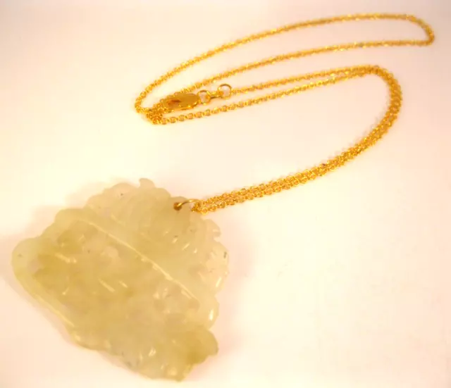 Vintage Chinese Jadeite Jade Pale Green Hand Carved Pendant Necklace 19.5" 3