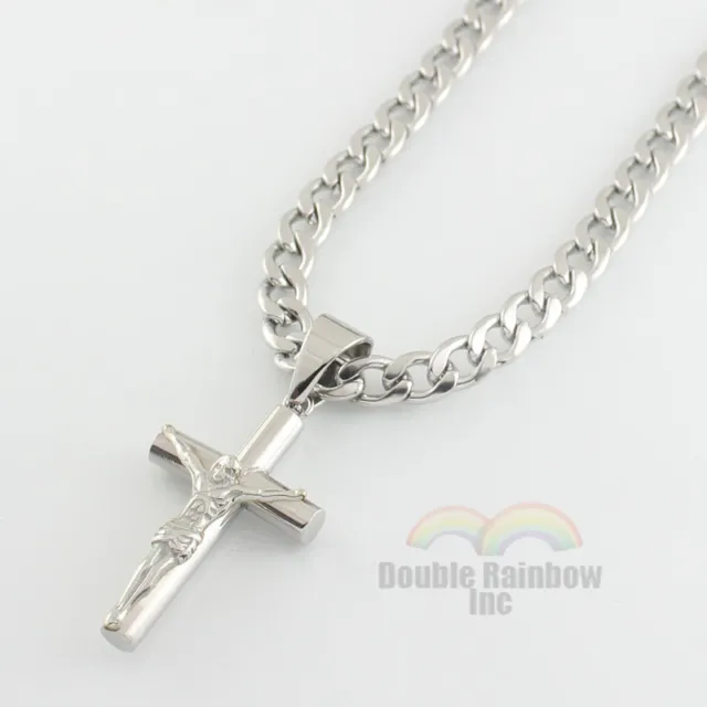 Mens stainless steel Gold Silver Plated cuban jesus cross pendant necklace chain