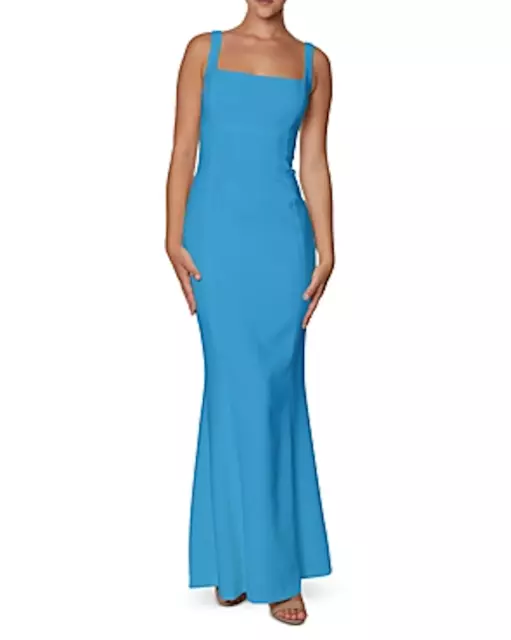 LAUNDRY BY SHELLI SEGAL Women's Square Neck Mermaid Gown In Ocean Blue Size 12