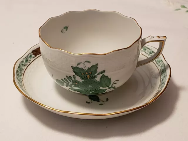 HEREND CHINESE BOUQUET GREEN Cup & Saucer 724 AV set of 14 Price is for each set