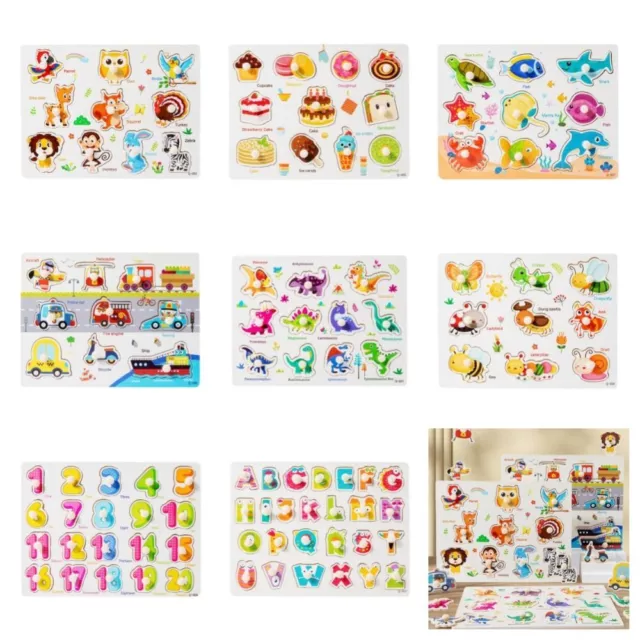 Number Wooden Puzzles Hand Grab Boards  Toy for Children