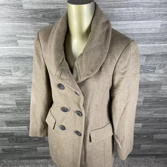 CALVIN KLEIN Double Breasted Lined Wool Blend Camel Pea Coat Women's Size 8