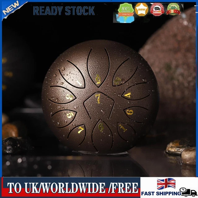 6 Inch 11-Note Tongue Drum with Drumsticks Hand Pan Ethereal Drums (Bronze)