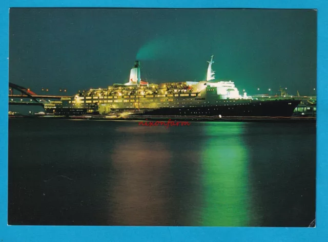 Original Postcard Cunard Line QUEEN ELIZABETH 2 at Night  Japan