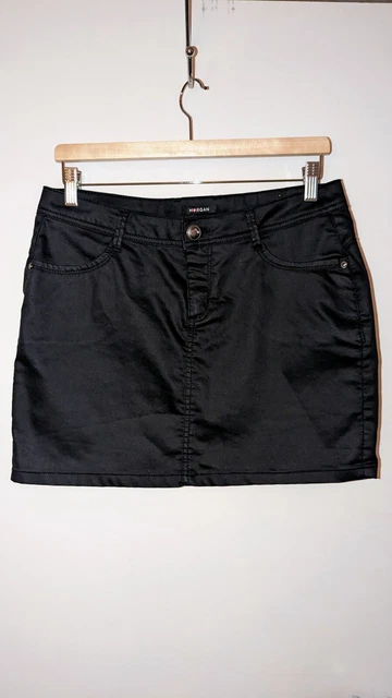 Vintage Morgan De Toi Y2K Denim Mini Skirt Black Coated Denim Embroidered Logo