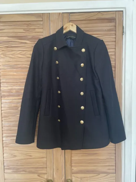 ZARA Wool Blend Navy Military Style Gold Button Short Coat Women’s Size M