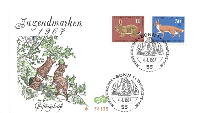 Briefmarken, Deutschland, ETB Jugendmarken 1967 , Tiere, Fuchs