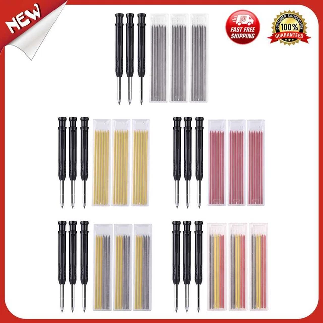 es 3pcs Solid Woodwork Pencil with Sharpener Deep Hole Carpenter Mechanical Mark