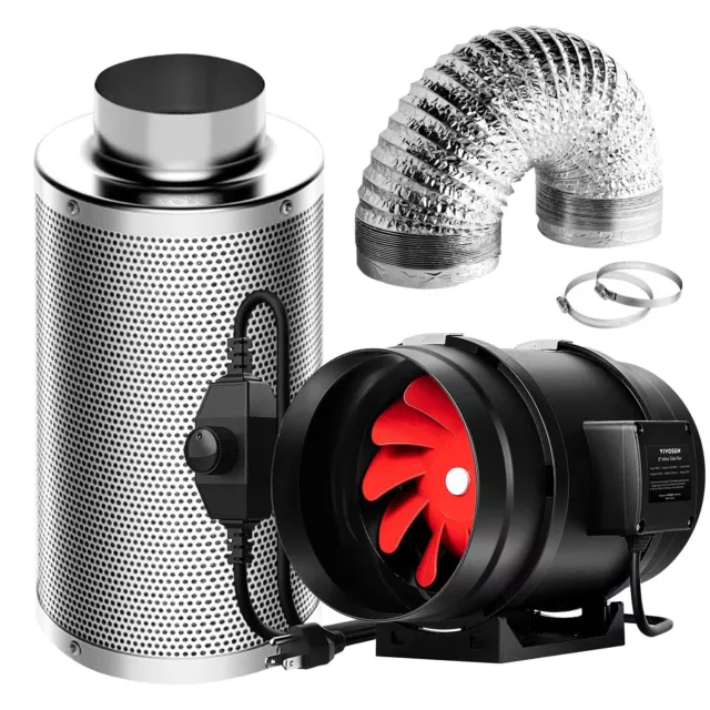 VIVOSUN 8 Inch Inline Duct Blower Fan 8'' Carbon Filter 25Ft Air Ducting Combo