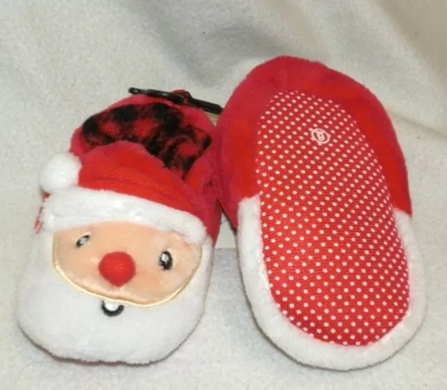 New Toddler size 2 Santa Slippers Christmas Boys Girls Red Soft Non-Skid Dots 2