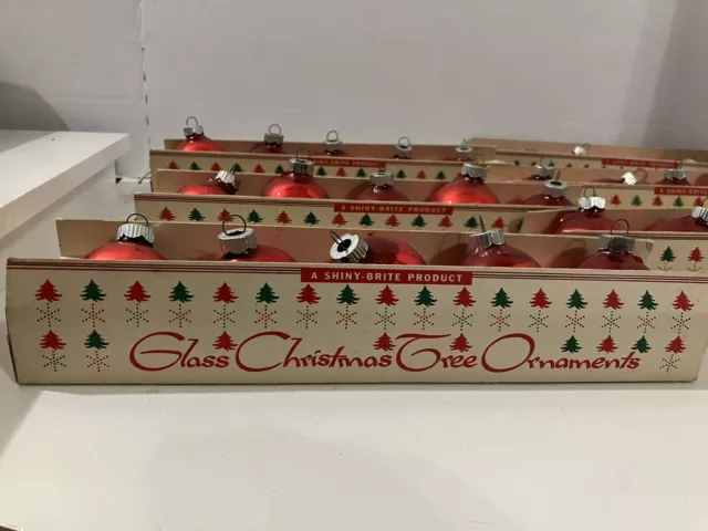 Vintage Set Of 5 Red Shiny Brite Ornaments In Box