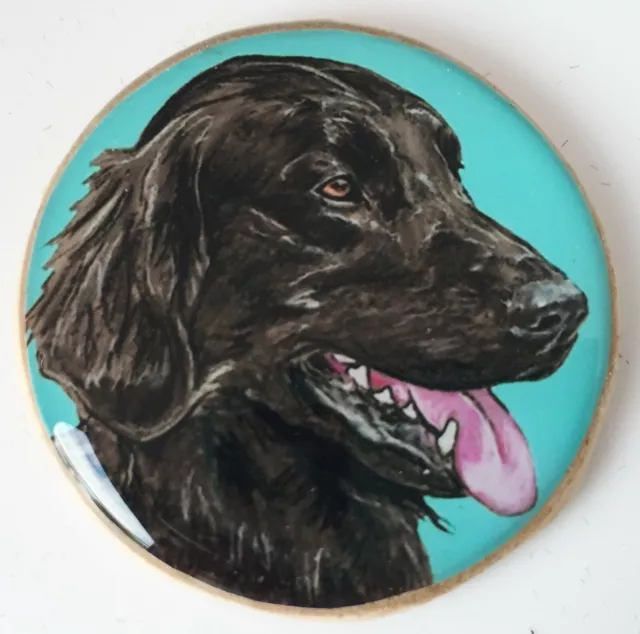 Flat Coated Retriever Dog Original Art Brooch Pin