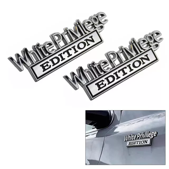 Chic White Privilege Edition Car Truck Emblem Sticker Set of 2 Metal 3D Badges