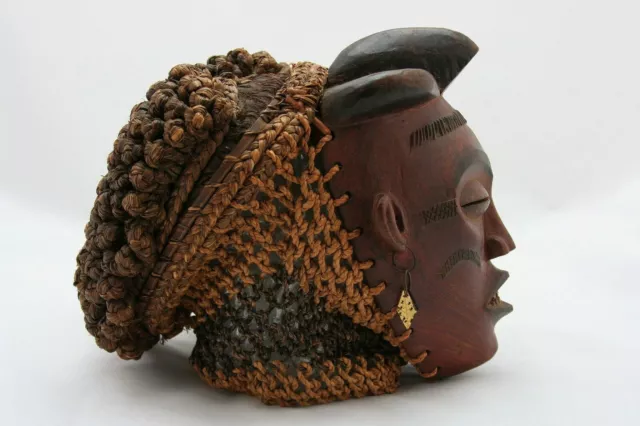 African female Pwo wooden mask, Chokwe, Tshokwe tribe, Angola Africa, tribal art