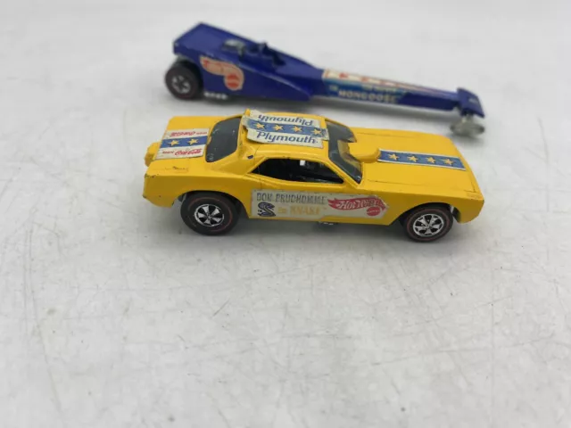 Hot Wheels Redline 1970 Snake Funny Car Don Prudhomme Yellow Enamel + Dragster