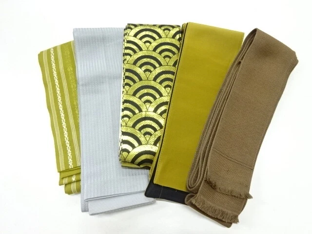 80897# Japanese Kimono / Antique Mens Kaku Obi / Set Of 5