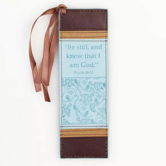 Christian Art Gifts Blue Faux Leather Bookmark | Be Still and Know - Psalm