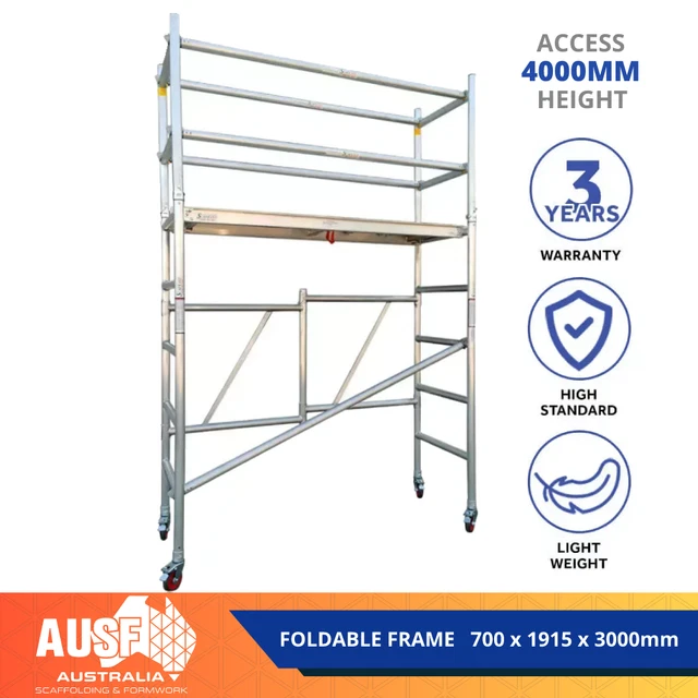 ALUMINIUM MOBILE SCAFFOLD 3M Access Height Foldable Frame & 225KG Load ...