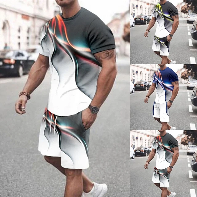 Set 2 pezzi felpa uomo maniche corte t shirt & pantaloncini set outfit estivo