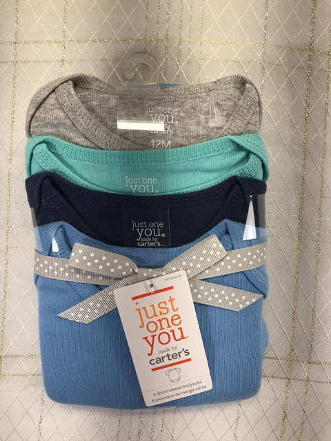 Carters 4pk Infant Baby Boy Short Sleeve Bodysuits Size 12 Mo. Solid Blue Gray