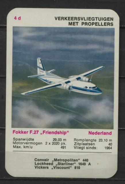 Fokker F27 Friendship Vintage Aircraft Kwartet card/Quartet card/Spielkarte