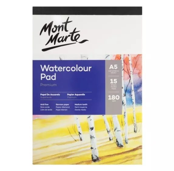 Mont Marte Watercolour Pad German Paper A5 180gsm 15 Sheet