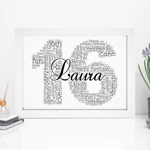 Personalised 16th Birthday Print 16 Gift Girls Daughter For Her Word Art Picture