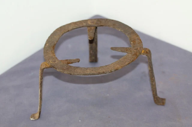Small Antique Primitive Hand Forged Fireplace Iron Trivet . 19th C.