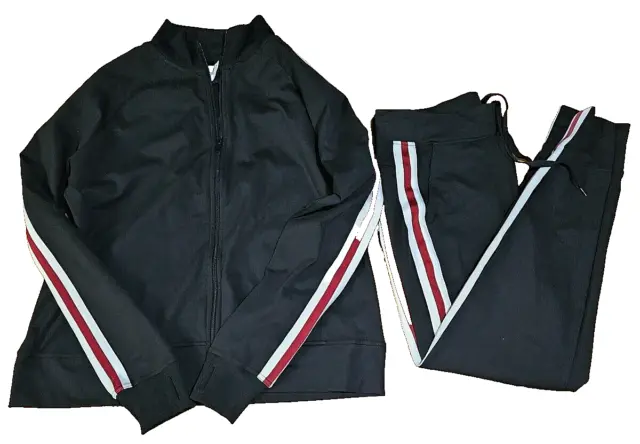 Athletic Works Girls Track Jogging Suit Set Jacket XL 16-18 Pants M 8-10 Black
