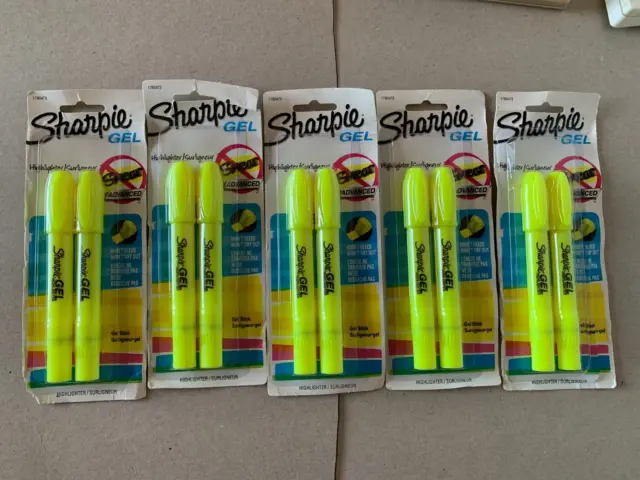Sharpie Accent Gel Highlightes, Fluorescent Yellow, 5 Pkg of 2 Highlighters   10